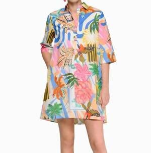 NEW VILAGALLO palm tree print shirt dress in multicolored